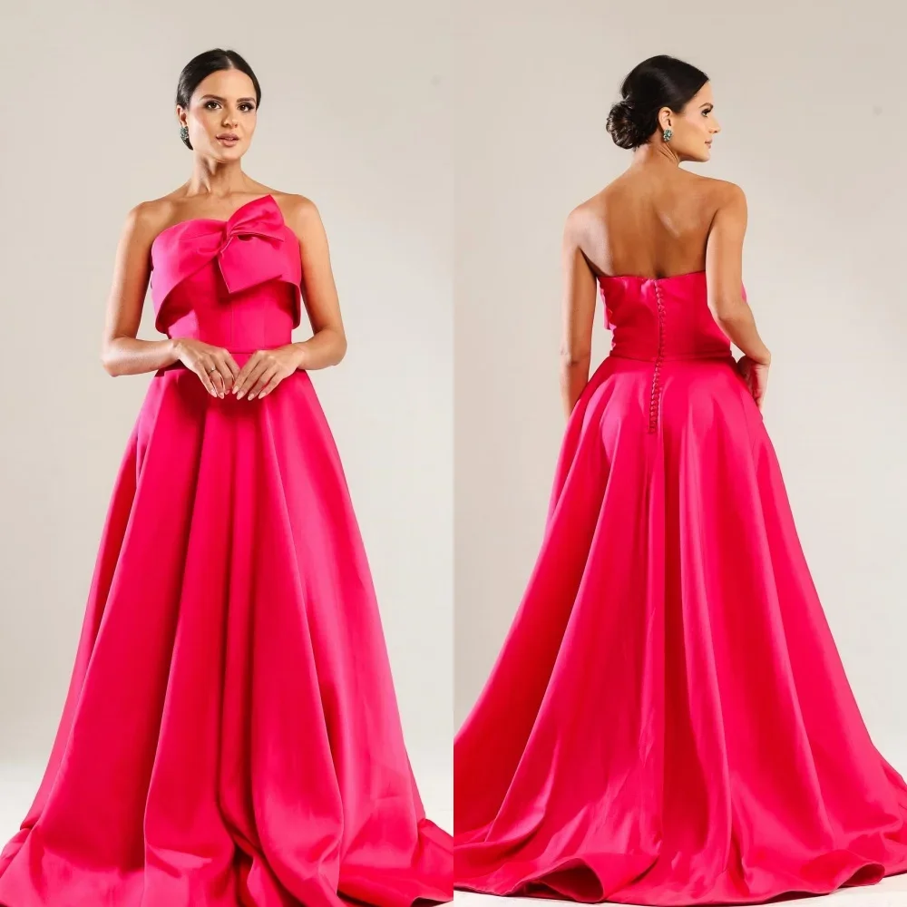 Customized Jersey Ruched Christmas A-line Strapless Bespoke Occasion Gown Long Dresses