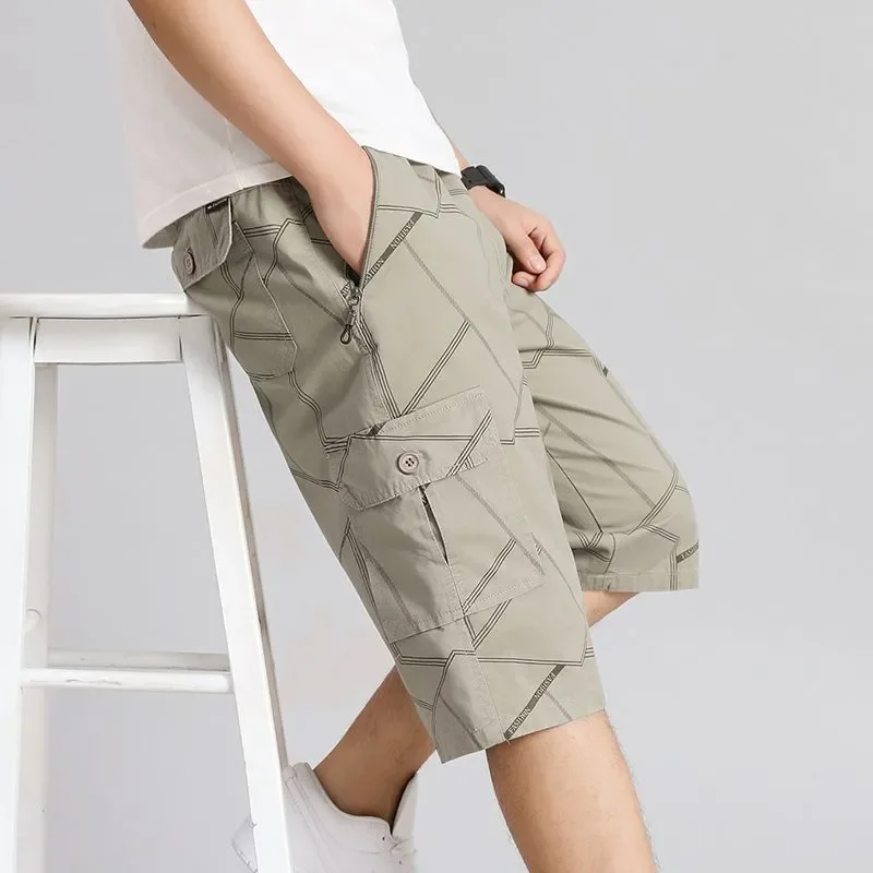 

Men's Cotton Cargo Cropped Pants Summer Multi-Pocket Loose Plus Size Casual Camouflage Sports Seven-Point Shorts