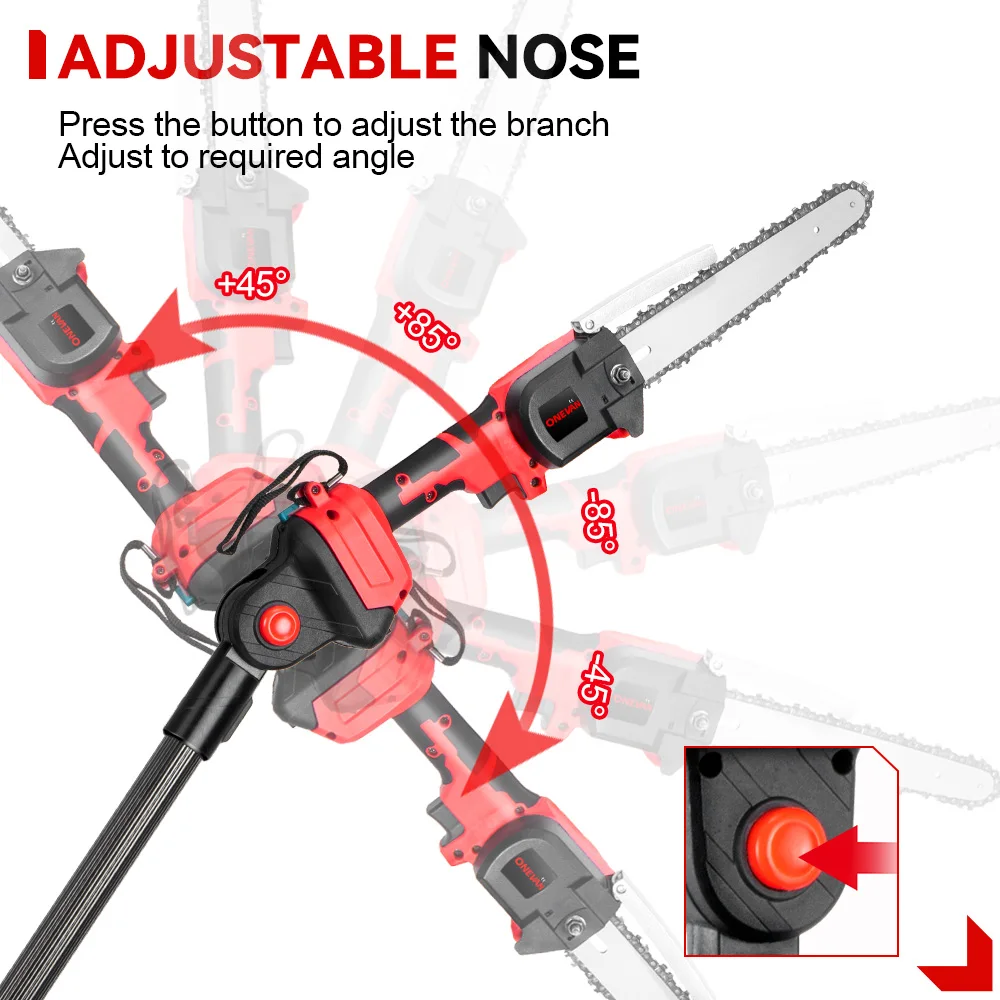 Brushless Serra Elétrica com Telescópica Polo, Serra de Poda, Ramo Alto, Altura Escalável, Ferramenta Elétrica para Makita, Bateria 18V, 8in
