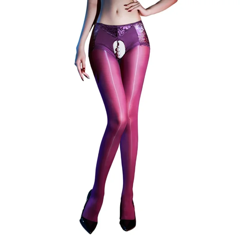 

Женские сексуальные чулки с открытой промежностью и жемчугом, блестящие глянцевые прозрачные колготки, полые носки с высокой талией, экзотическое нижнее белье