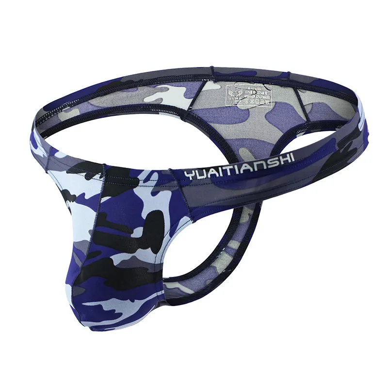 4PCS Sexy Underwear Camouflage Gay Men Briefs Underpants Nylon T-Back Boy Bikini Briefs Male Printed Panties Male Backless