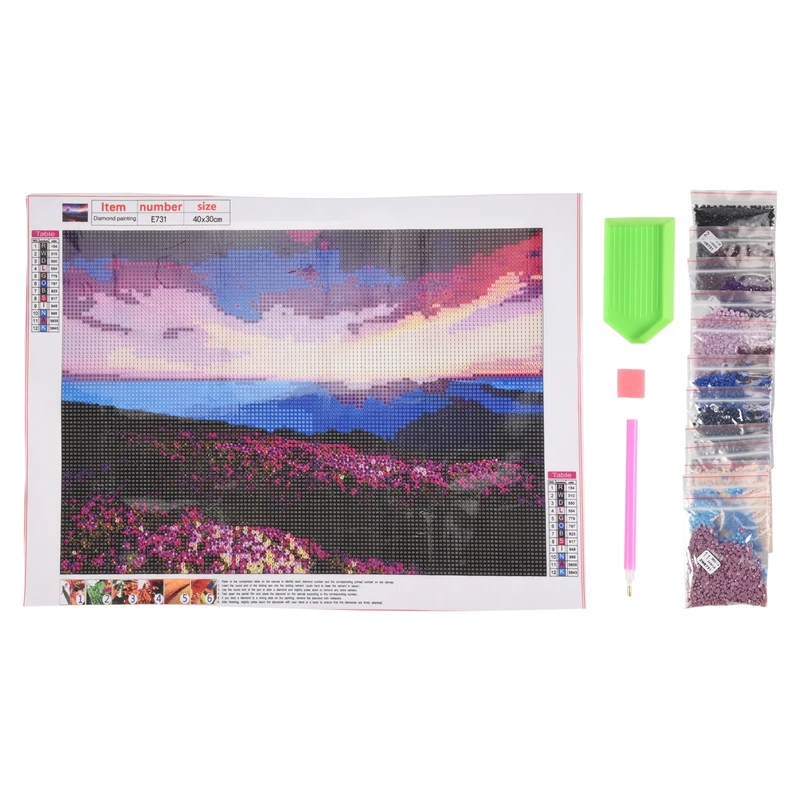 DIY 5D Diamond Embroidery Landscape Sunrise And Purple Flower Pattern Painting Rhinestones Diamond Kits D170