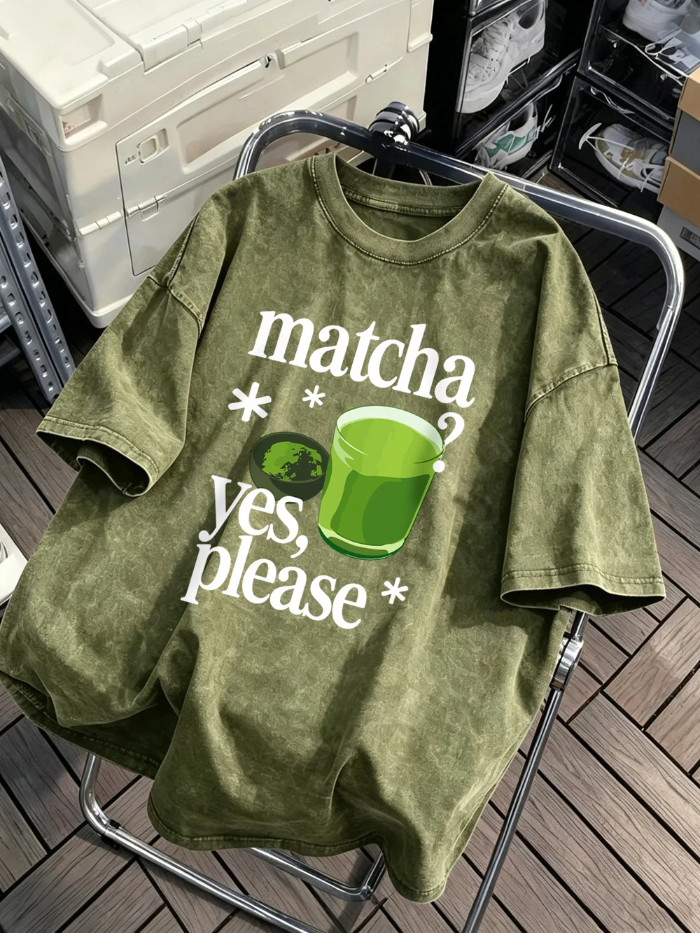Matcha Yes Please Prints Washed T-Shirts Womens Cotton Short Sleeve Tops Street O-Neck Oversized T Shirt Summer Soft Clothes