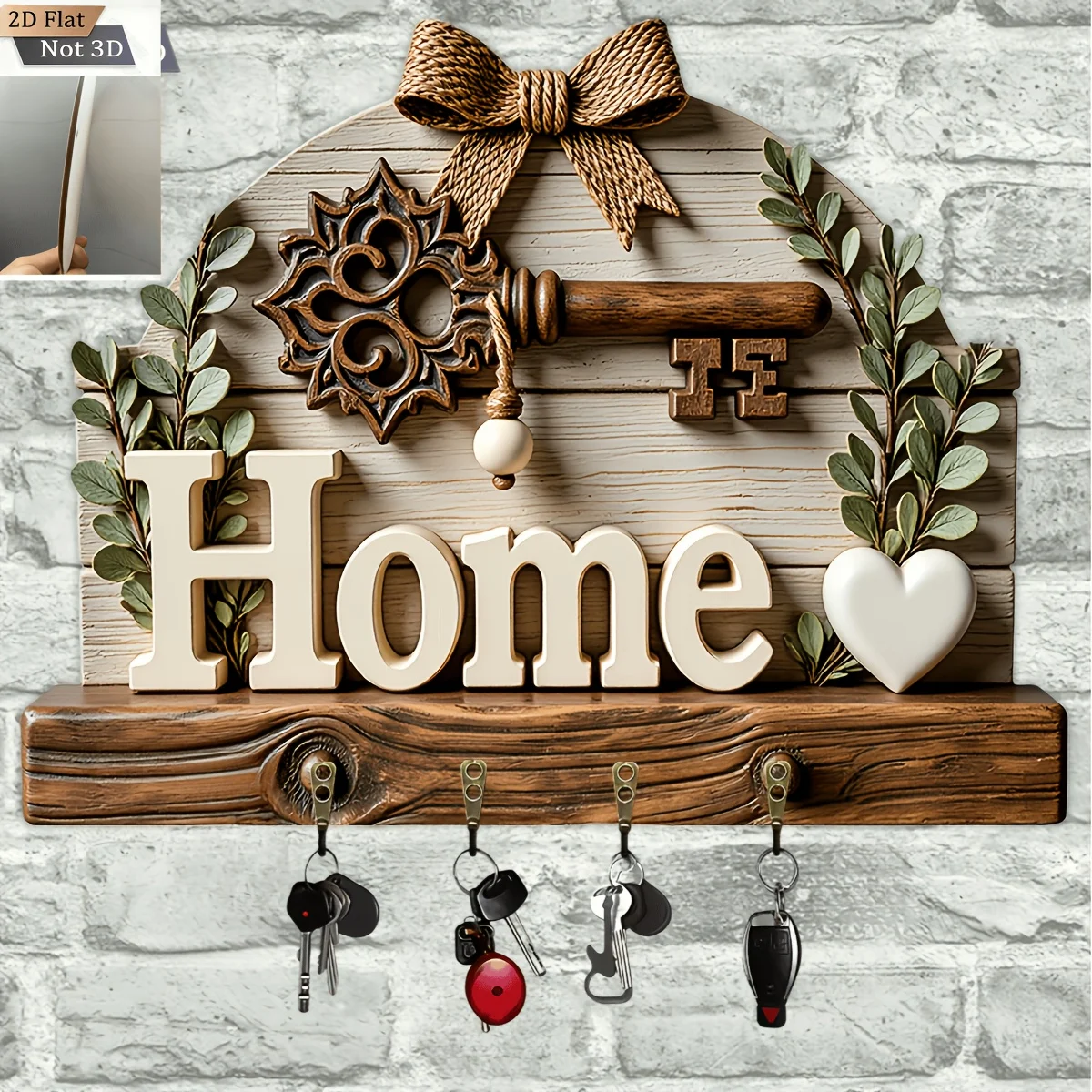 2D Wooden Home Letter Pattern Key Hook Multi-Functional Home Wall Decor Key Holder for Porch Room Decoration