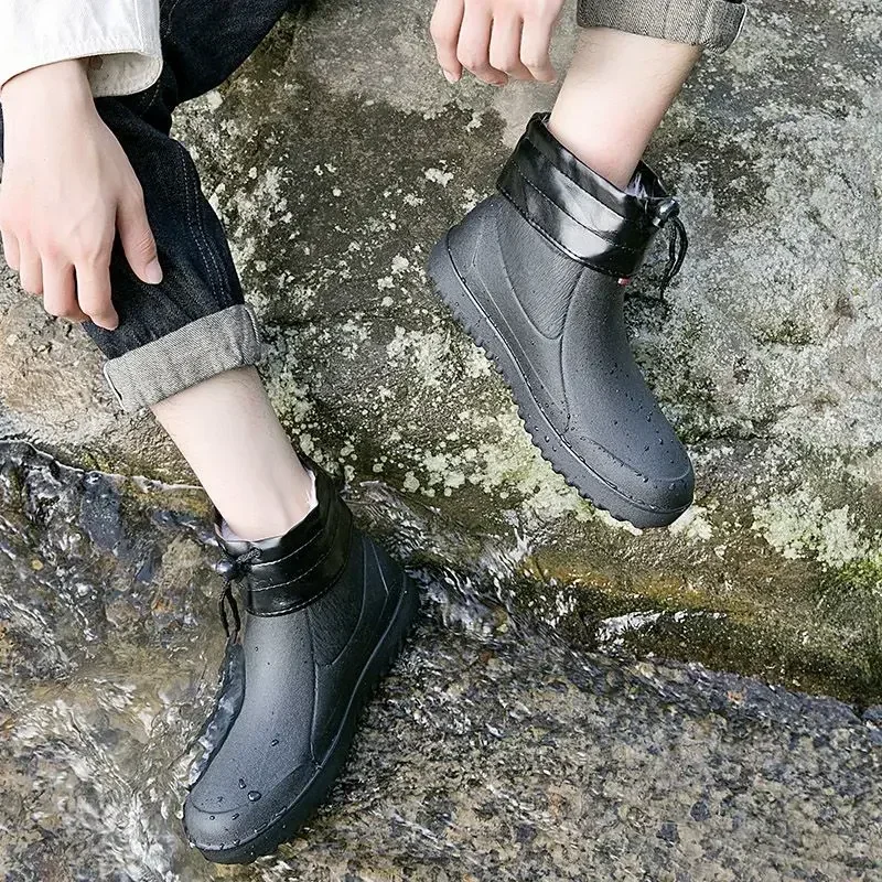 Rain Boots for Men Waterproof and Non-slip Fashion New Man Shoes 2024 Rubber Wellies Low-heel Without Lacing Rainy Day Original