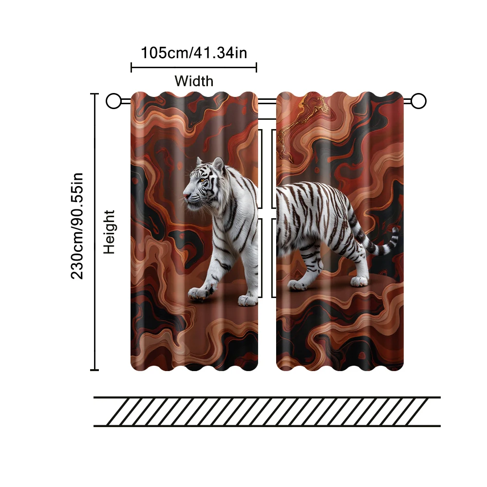2 unidades, cortinas filtrantes (excluindo hastes, não móveis, sem baterias) Silver-White Tiger para uso em quartos e salas de estar