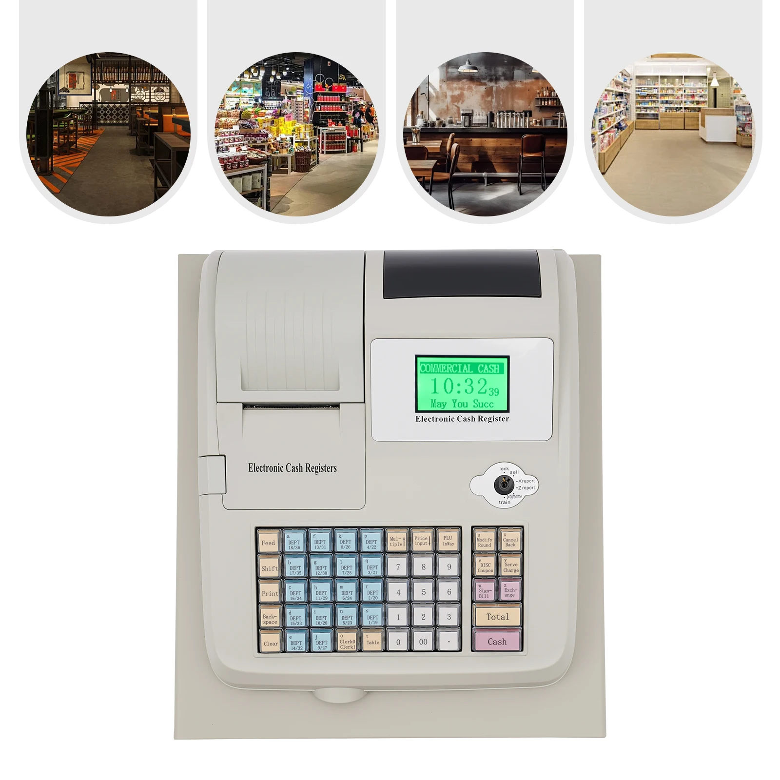 Electronic Cash Register with Drawer Box Intelligent cash register computer Digital LED Display 48-Keys POS Cashier