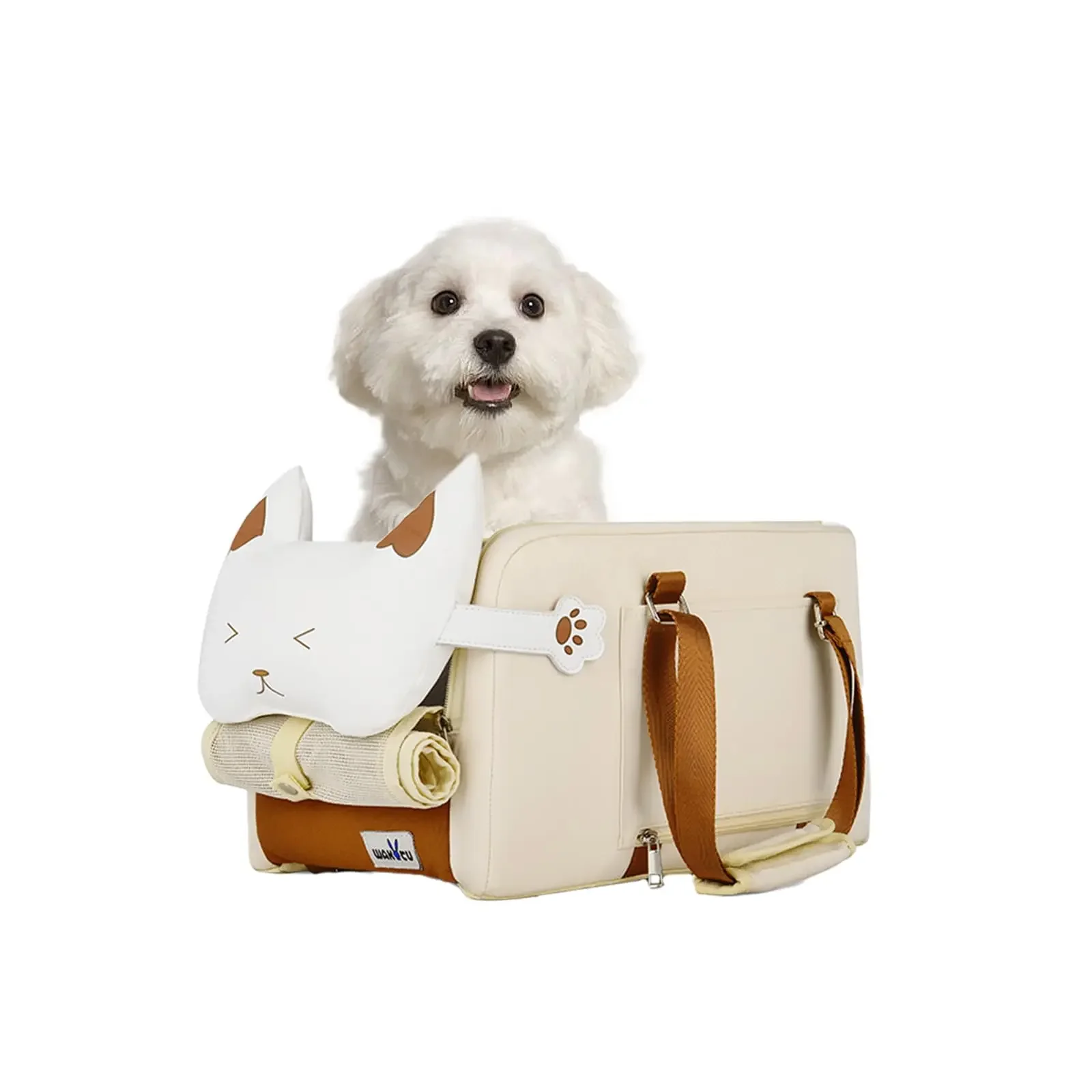Dog Car Seat Center Console Dog Seat with Double Protection Seat Belt Comfortable Bow Neck Pillow Suitable for Dog Cat Puppy