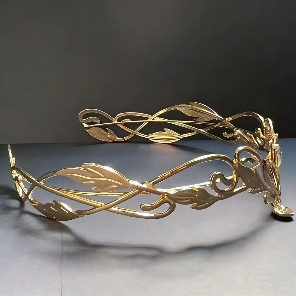 Fashion Vintage King Round Elves Crown Elegant Baroque Goddess Tiaras Luxury Punk Bridal Hair Accessories Formal Events