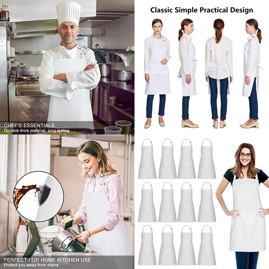 

Pack 00 Cotton Aprons Bulk with Pockets Cooking Chef Kitchen Adjustable Bib Apron for Women Men