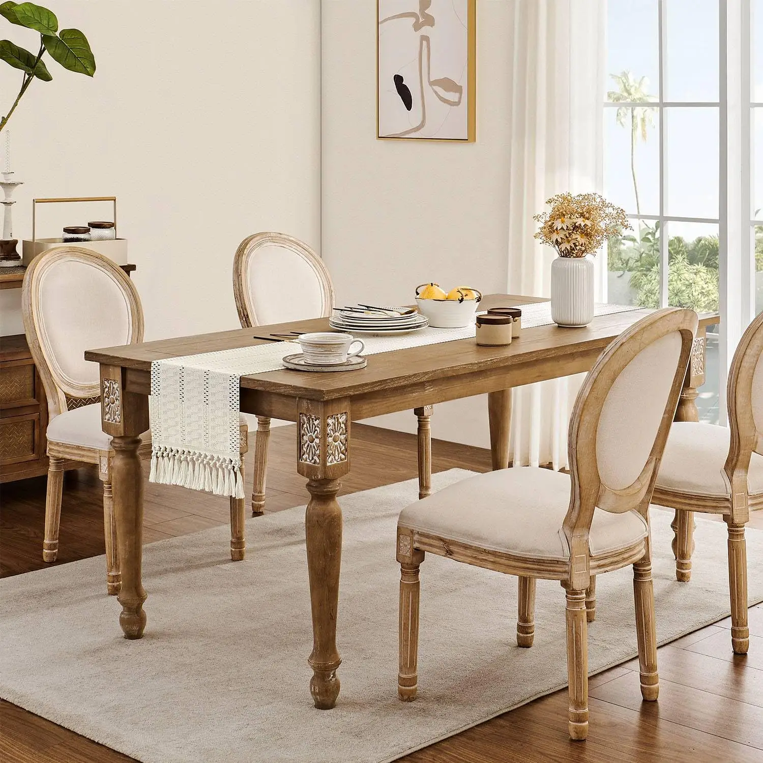 مفرش طاولة بوهو، مفرش طاولة ريفي مكرامية مع شرابات لتزيين حفلات الزفاف والفنادق والمزرعة والمناسبات