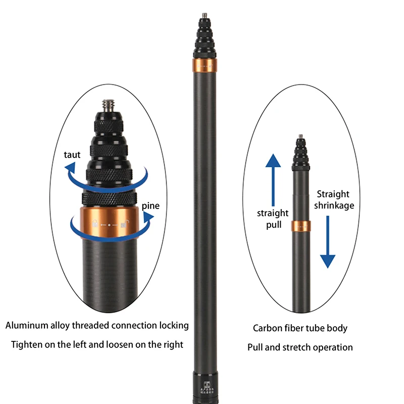 Carbon Fiber Invisible Extended Edition Selfie Stick Adjustable Extension Pole For Insta360 Panoramic Camera Action Camera