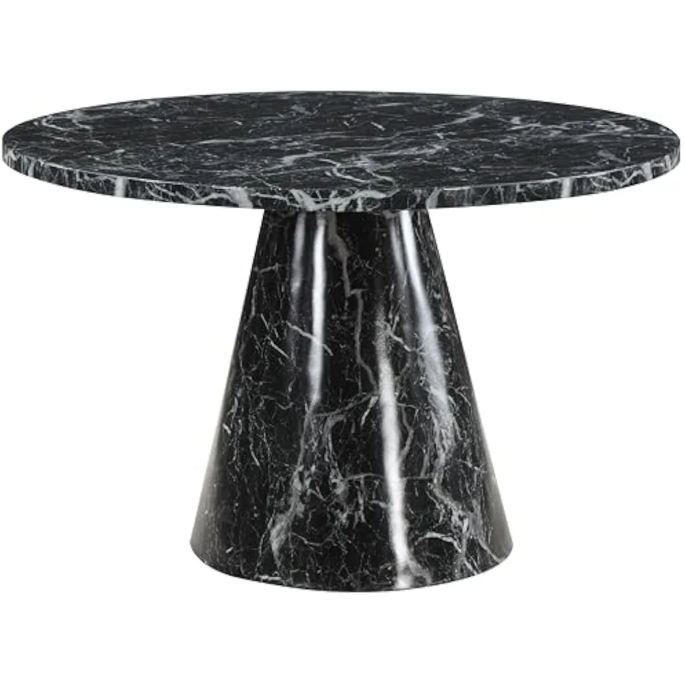 Hollis Wooden Dining Table with Engineering Stone Top in Black/White