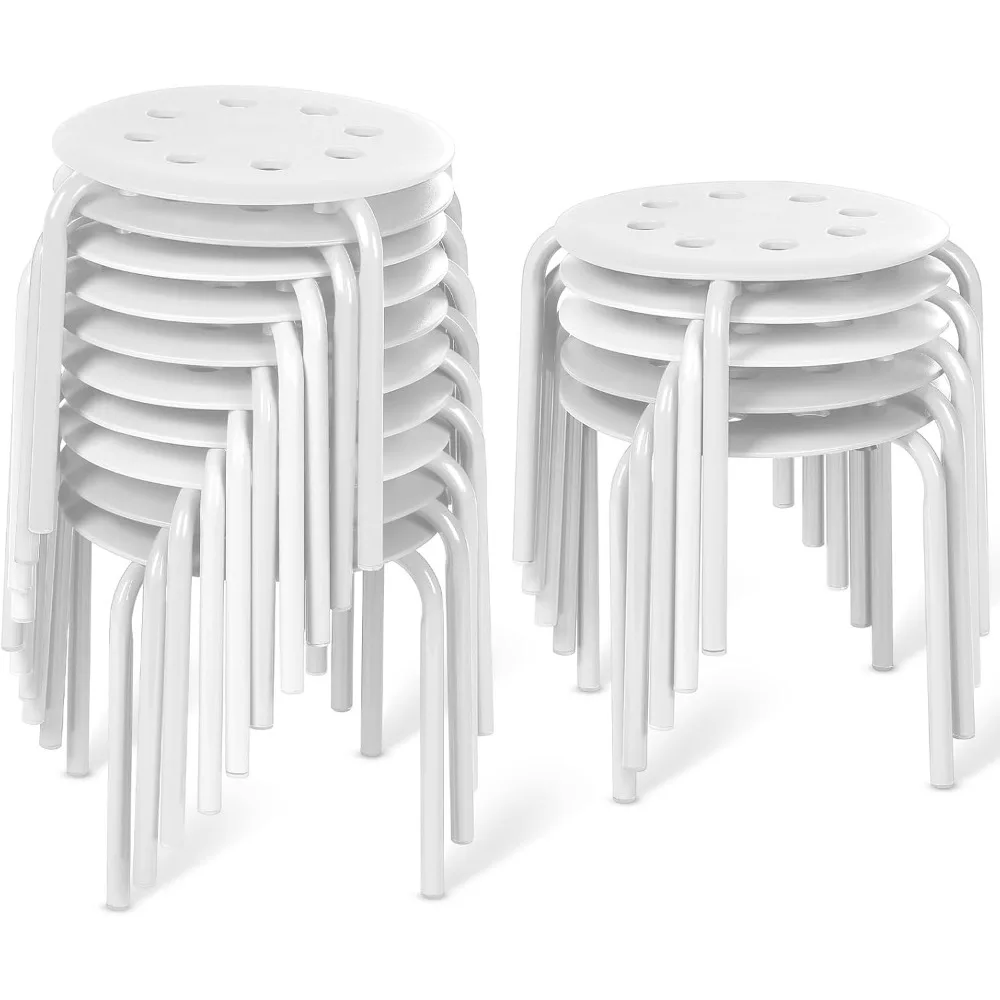 Taburetes apilables para niños, silla redonda de 12 pulgadas, asiento Flexible multifunción de plástico, color blanco, a granel, 10 unidades