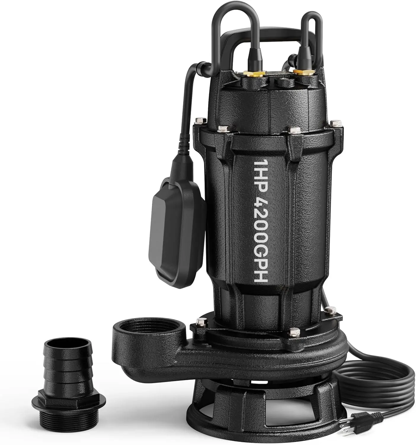 

1 HP Sewage Grinder Pump, 4200 GPH Sewage Pump 2 inch Discharge, Cast Iron Sump Pump Submersible with Auto Float Switch