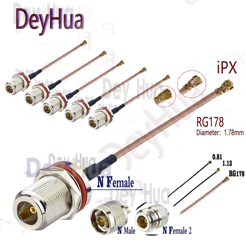 

1/5PCS IPX Female To N-KY Female IPX UFL 1 MHF4 RF coaxial RG178 1.13 0.81 RF jumper pigtail cable