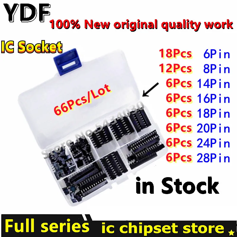 (66pcs/Lot) New DIP IC Sockets Adaptor Solder Type Socket Kit 6 8 14 16 18 20 24 28 Pin DIP-8 16-Pins DIP8 DIP16 IC Connector