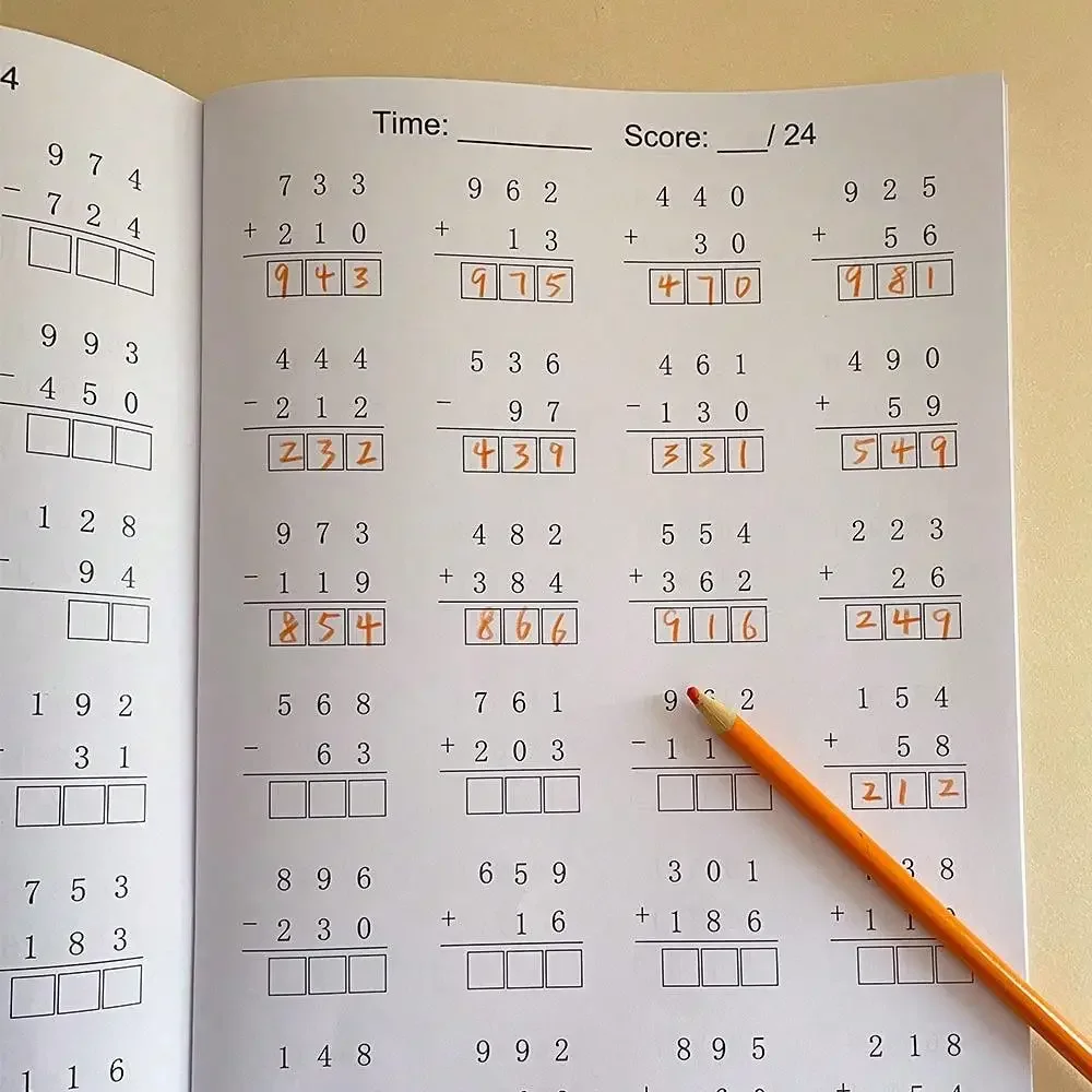 @Math Workbook for Primary School Arithmetic Practice Grade 1-4 Addition And Subtraction within 1000 - Essential Skills Workbook