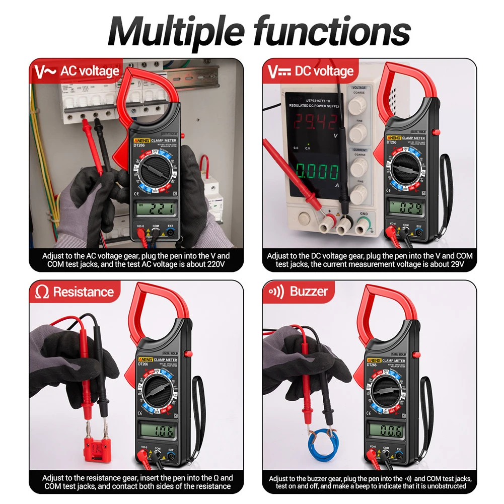 Digital Professional Clamp Meter LCD AC DC Voltage Current Tester Data Show Clamp Ammeter Resistance Meter Automotive Multimeter