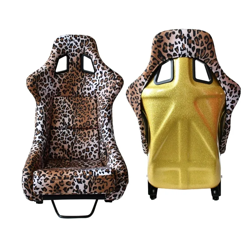 

Bucket Style Velvet Leopard Print Pattern Glitter Gold Fiberglass Back with Lettering Fiberglass Modified Seat