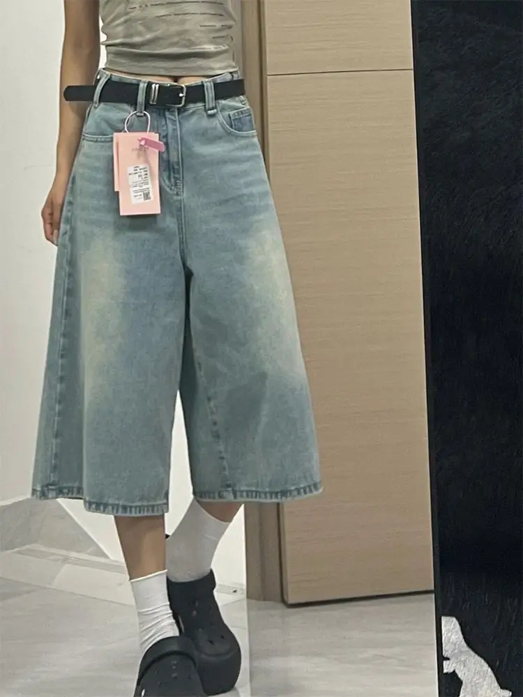 HOUZHOU Vintage Baggy Woman Jeans Shorts Oversize Y2k Harajuku Korean Fashion Jorts Japanese 2000s Style Streetwear Denim Pants