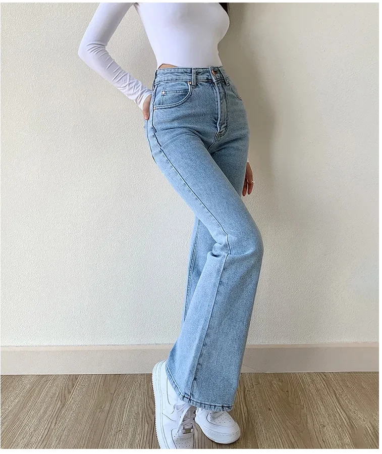 Skinny Bell Bottom Jeans Hoge Taille Stretch Straight Slim Fit Uitlopende Denim Broek