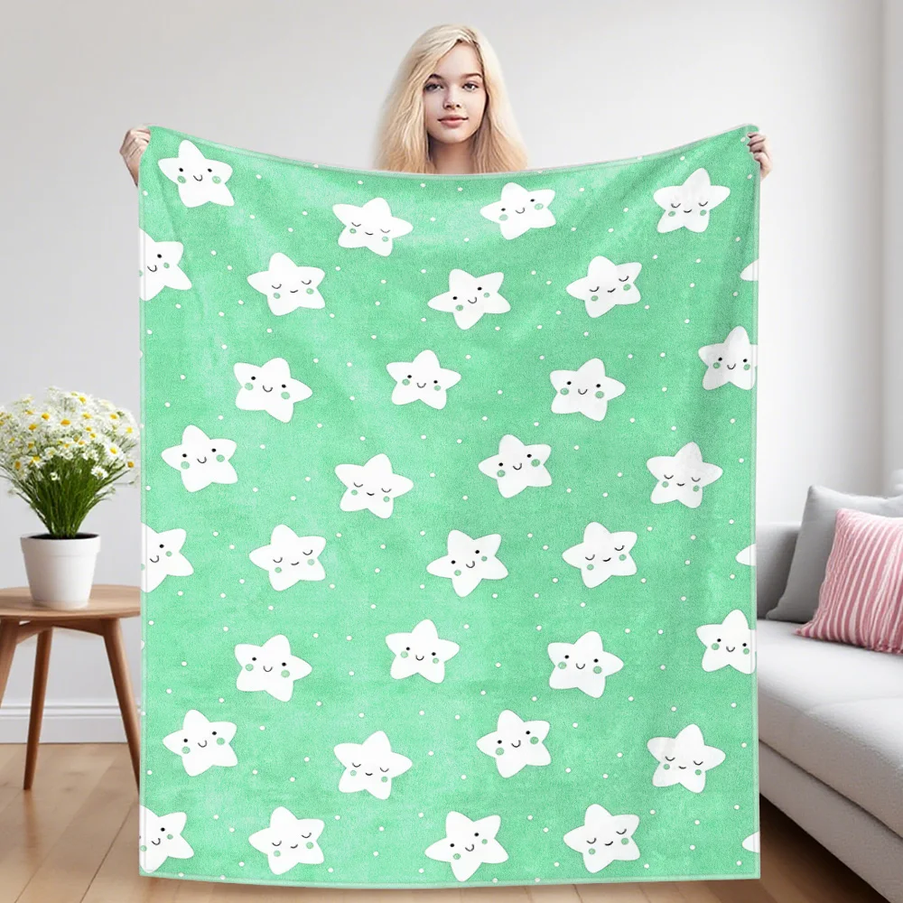 Smile Star Nap Blanket,Flannel Blanket,Suitable For Sofas,Beds,Cars,Rooms,Offices,Camping,Exquisite Gift Blankets