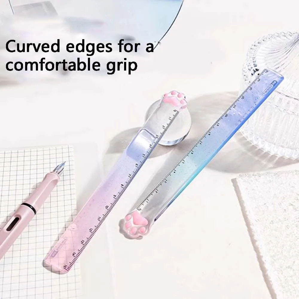 1PC Random Gradient Color Fashion Durable Cat Claw Shape Ruler, Clear Scale, Curved Edge, Comfortable and Easy to Use