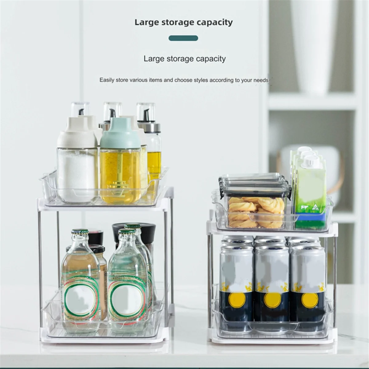 2-Tier Multi-Purpose Bathroom Organizers and Storage, Stackable Kitchen Pantry Organization S