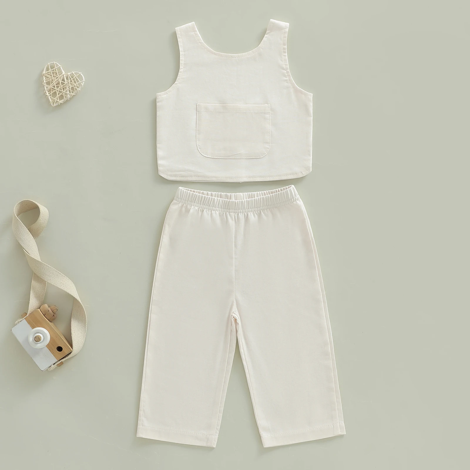 طقم ملابس صيفي للأطفال مكون من قطعتين بدون أكمام ورقبة دائرية وسراويل للأطفال #5