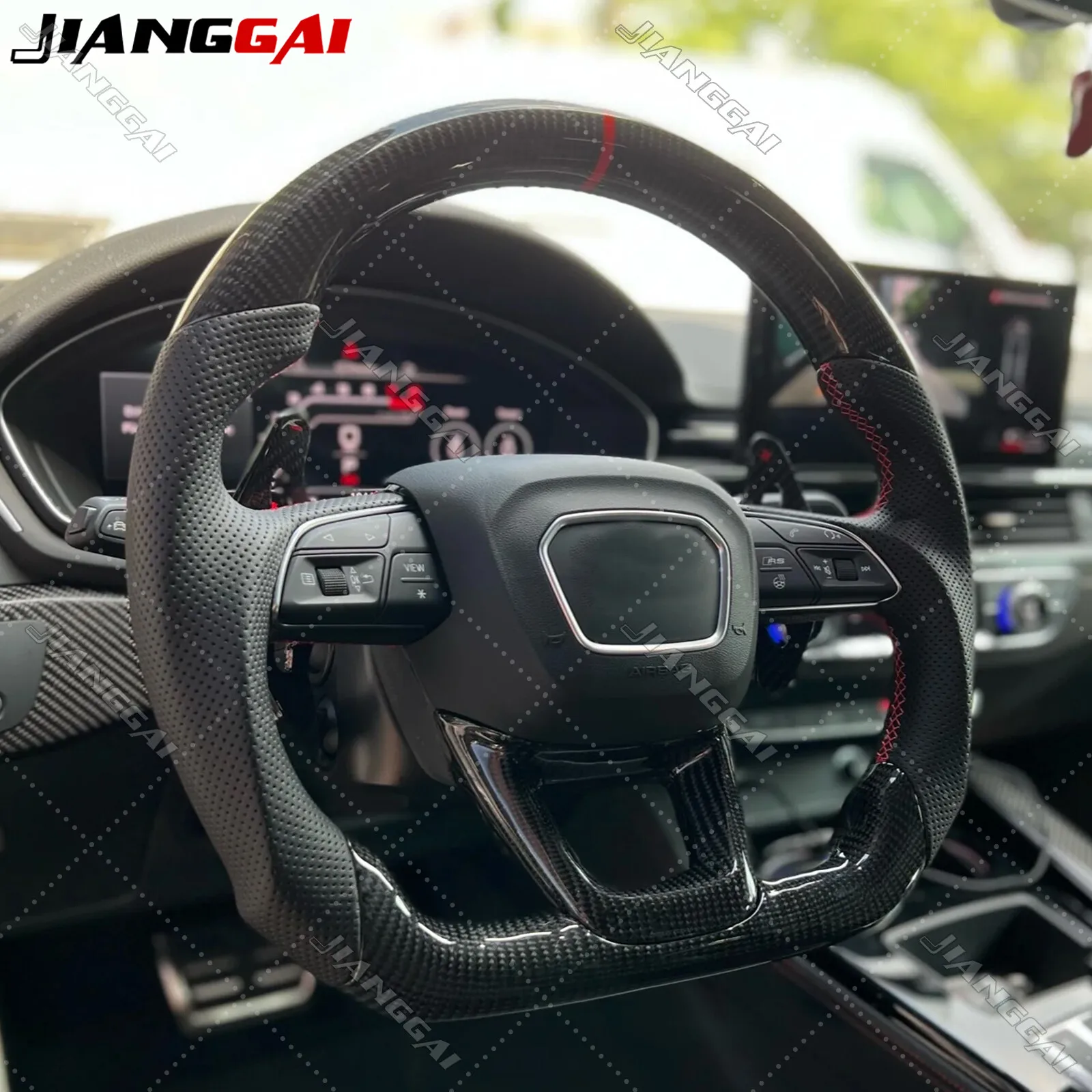 

HandMade Carbon Fiber Car Sports Steering Wheel Fit For AUDI B9 A5 Q2 Q5 Q7 Q8 16-19 Accessories Black Leather