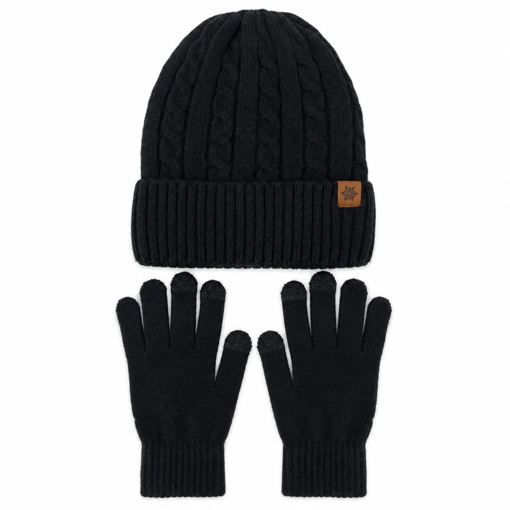 3Pcs/Set Warm Winter Hat Scarf Gloves Set Lining Non Slip Knit Beanie Snood Set Windproof Thicken Scarf Neck Warmer Suit