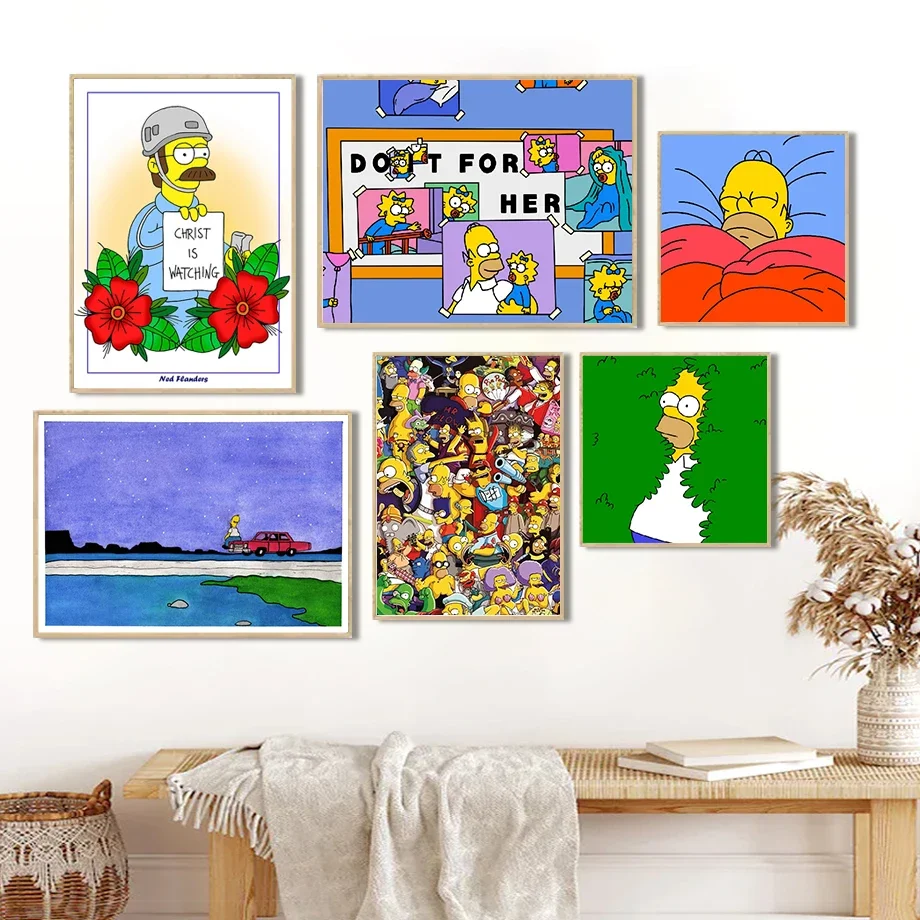 The Simpsons Print Mother Simpson Watercolor  Canvas Painting Homer Simpson Sky Poster Wall Pictures Home Room Decoration