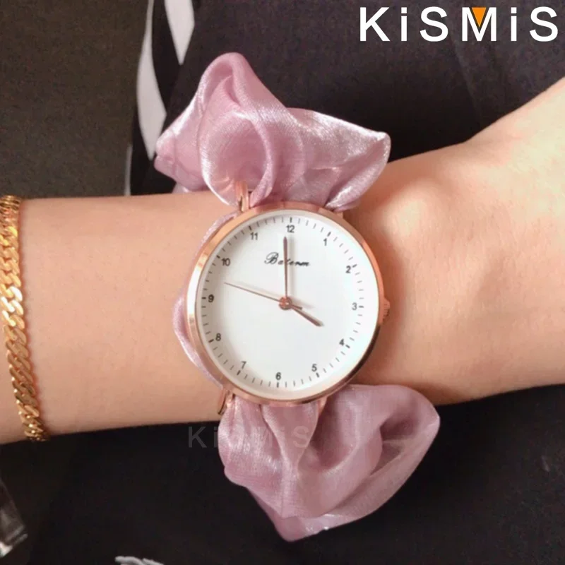 Creative Ribbon Digital Watch Colorful Fabric Band Quartz Watch No Clasp Bracelet Elegant Stylish Student Watch for Women