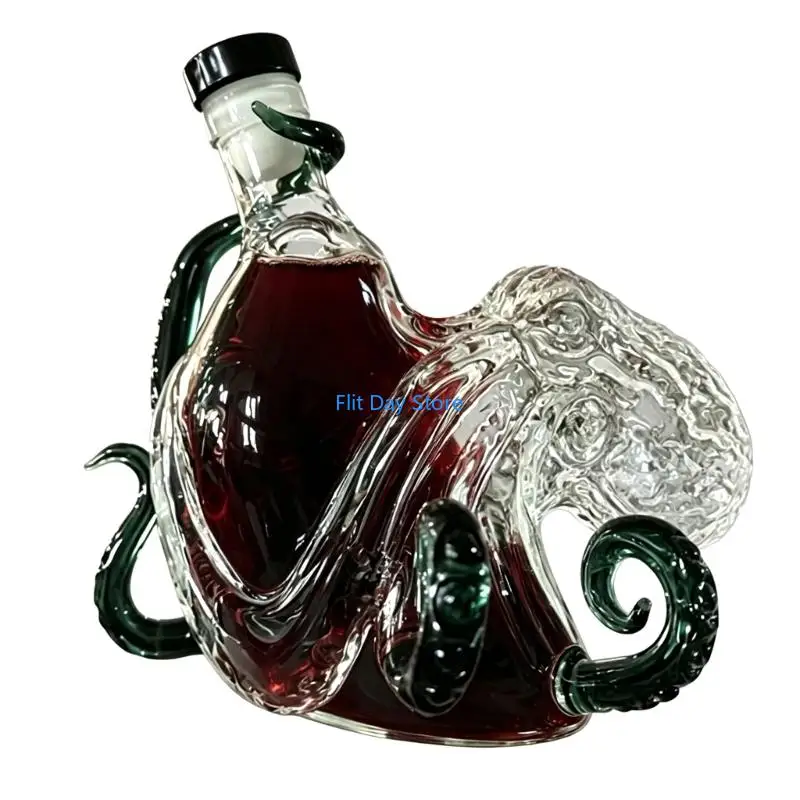 F92C Elegant Octopus Carved Glass Container Display For Wine Or 200Ml Volumes