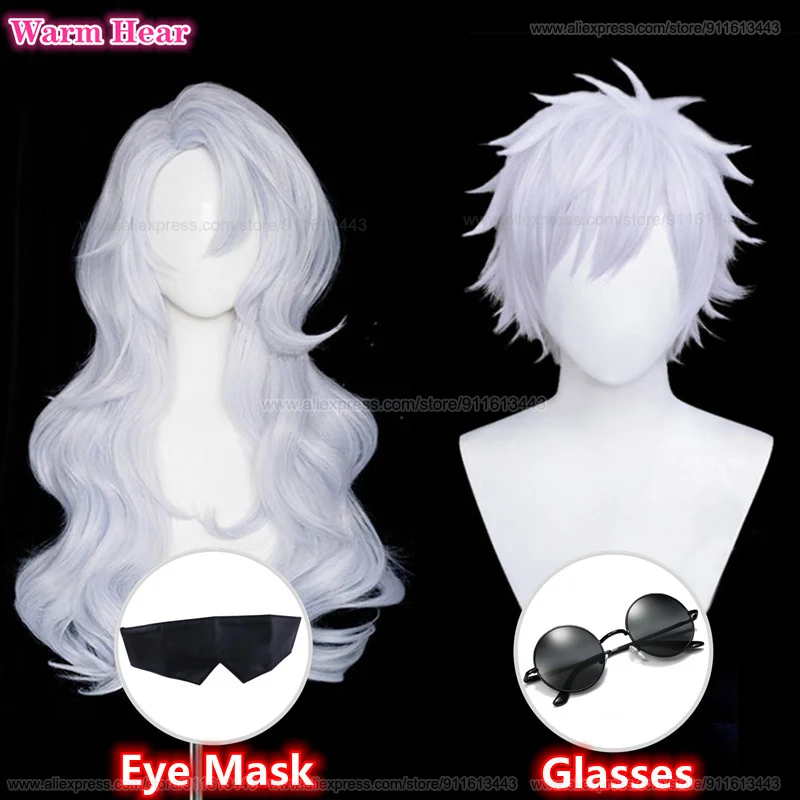 

High Quality Anime Synthetic COS Gojo Satoru Cosplay Wig 32cm/70cm Silver Purple Cosplay Wigs Heat Resistant Hair Wigs + Wig Cap