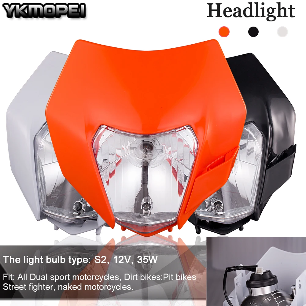 Universal Motorcycle 35W Headlight Fairing  For KTM EXC XCF SX SXF XC XCF SMR CR YZF DRZ Motocross Head Light Headlamp Dirt Bike