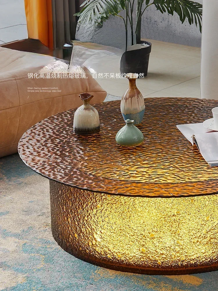 Italian Light Luxury Modern Minimalist Designer 2022 New Infrared Sensor Lamp High-Grade Water Ripple Glass Tea Table