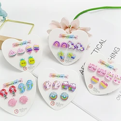 3PRS Strong Magnetic Children Earrings for Girls Clip on Earrings Kids Cute Unicorn Magnet Earrings Non Piercing Jewelry