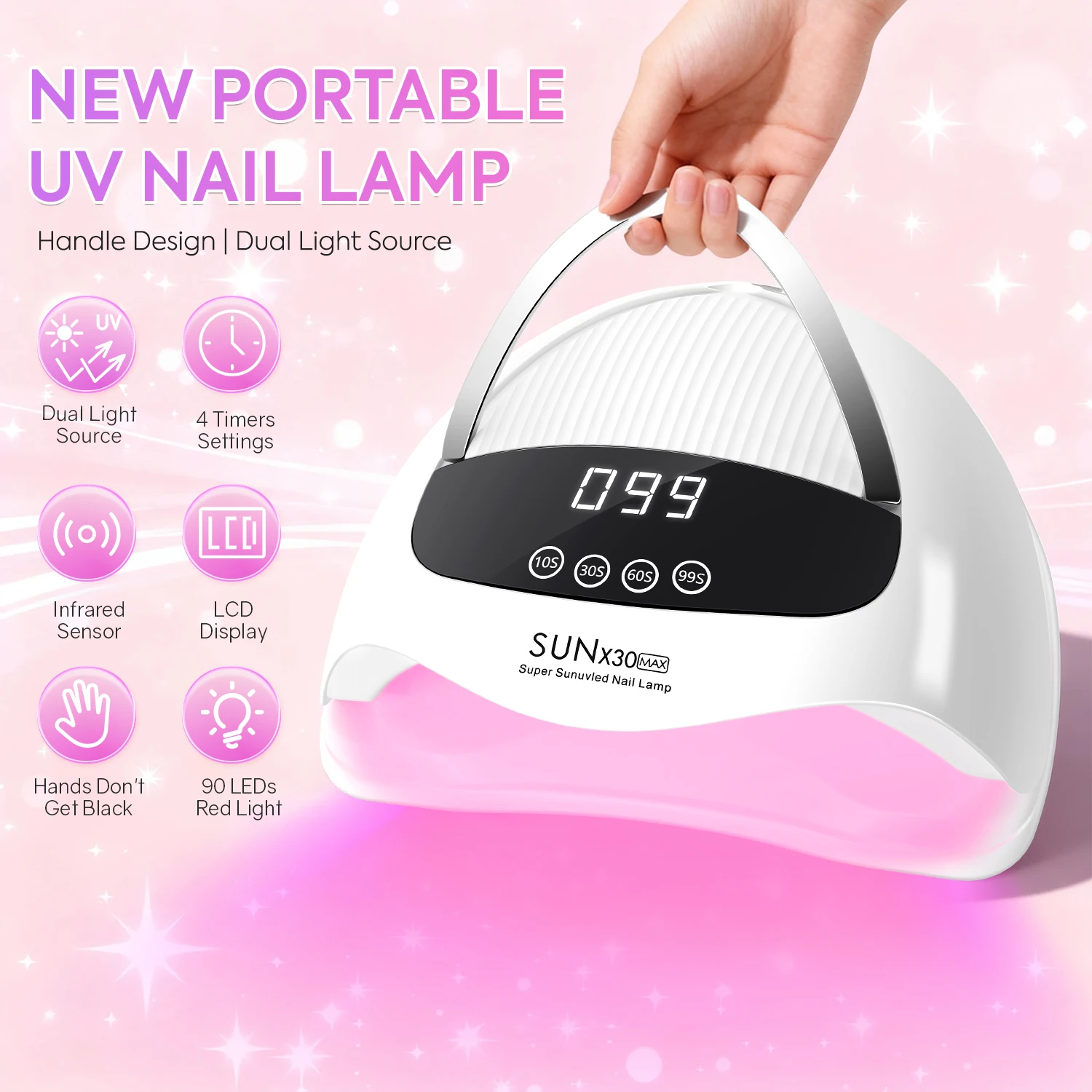 DianaBeauty Lampada UV per unghie Asciugacapelli portatile con touch screen Lampada per manicure professionale con sensore intelligente e manico per strumento per unghie