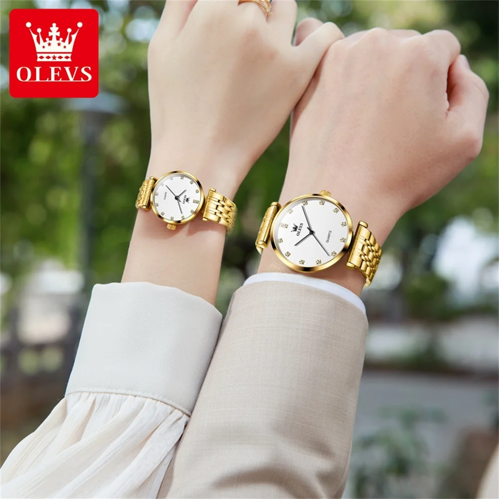 OLEVS Couple Watch His and Her Watch Set Mens Womens Quartz Watch Matching Watch Romantic Valentine’s Day Simple Watch 5596