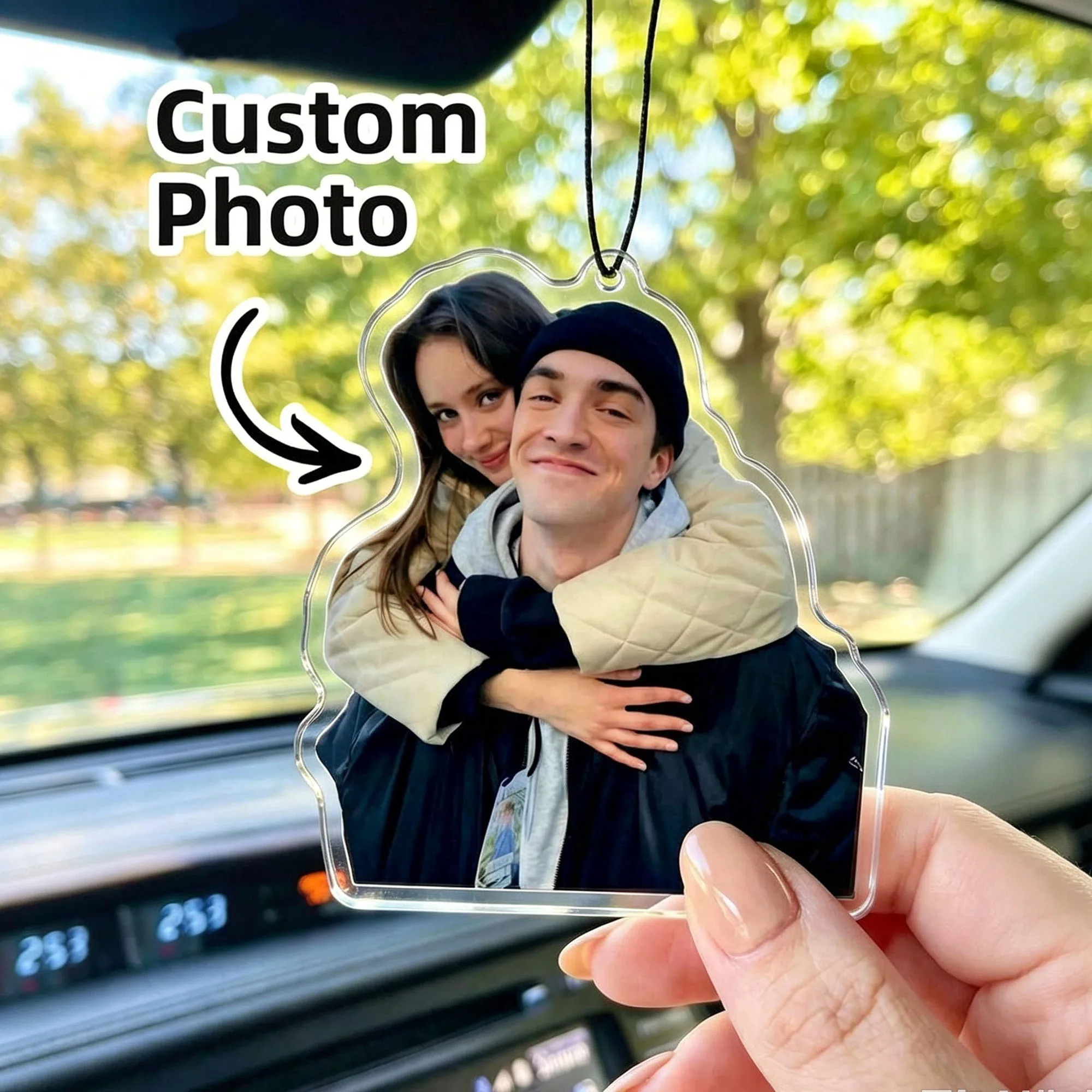 Personalized Photo Acrylic Car Hanging Ornament, Customizable as a Family Keepsake Gift, You Can Upload Your Photo, Suitable for Car Interior, Rearview Mirror, Home Wall Decoration, Office Desk Display, the Perfect Gift for Mom, Dad, Parents, Husband, Wife, Close Friends, and the Whole Family, High-Quality Durable Colored Acrylic Hanging Ornament, Unique Birthday, Anniversary, Everyday Gift, Rearview Mirror Pendant