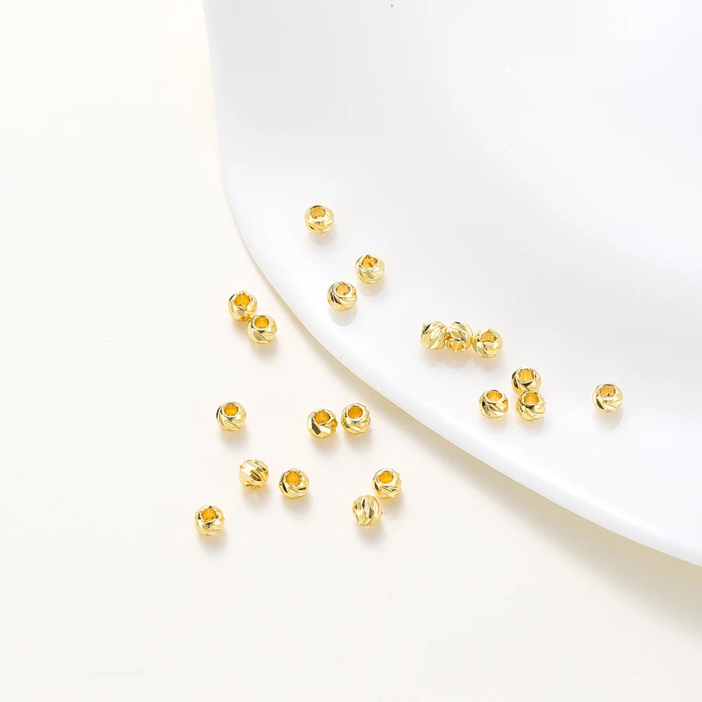 20 teile/los 18K Gold Überzogene Streifen Schnitzen Perlen Ohrring Halskette Blume Lose Spacer Perlen Für DIY Schmuck Machen Großhandel Erkenntnisse – Detail 12