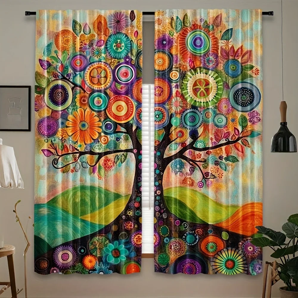 

Retro floral tree pattern Print Drapes Room Darkening Window Curtains for Home Decor,Rod Pocket Blackout Curtains Bedroom