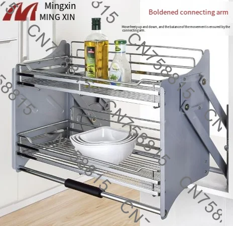 

Kitchen hanging cabinets, hydraulic smooth lifting, dish shelves, lifting tableware, pulling baskets, double shock absorption
