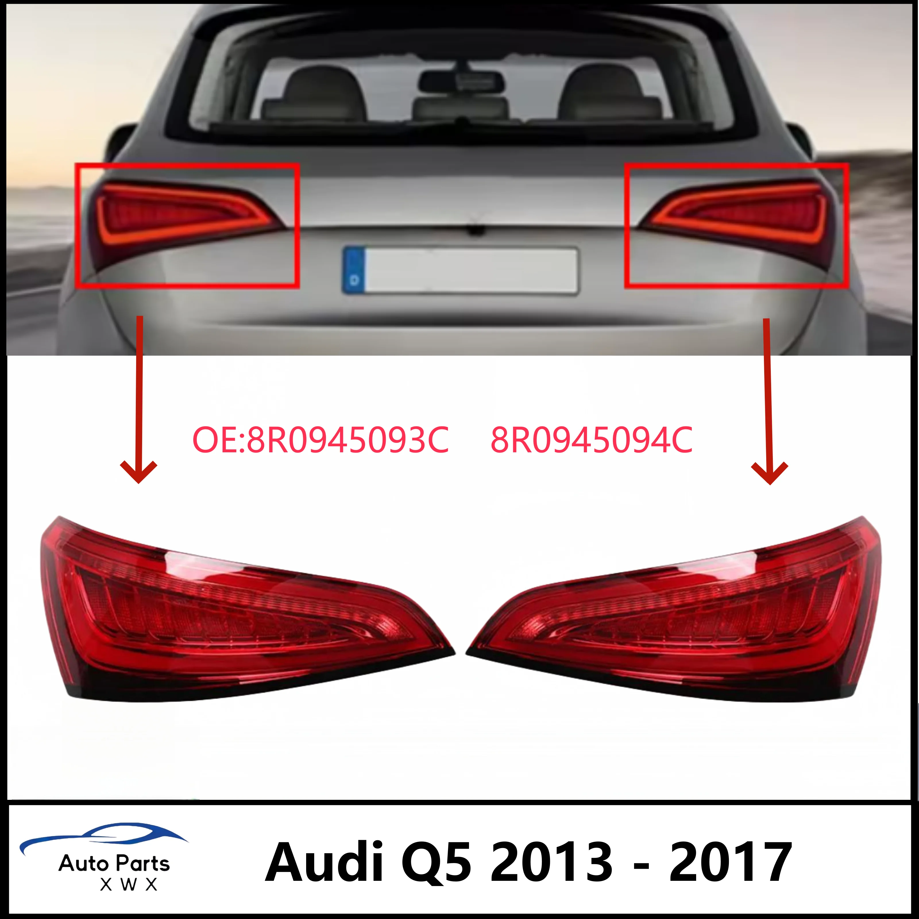 Car Tail Light Assembly For Audi Q5 8R 2013-2017 LED Facelift Rear Taillight Brake Stop Turn Signal Lamp 8R0945093C 8R0945094C