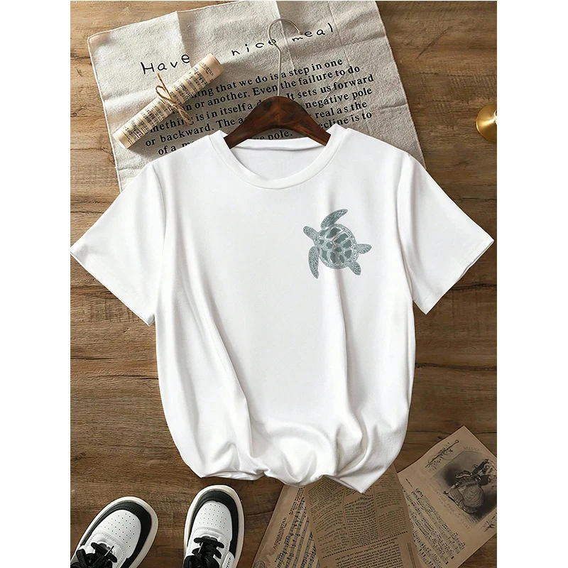 Casual Sea Turtle Print T-Shirt Summer Beach Malibu Surfing Diving Seattle Beach Graphic Tees Tops Women Graphic T Shirt Clothes