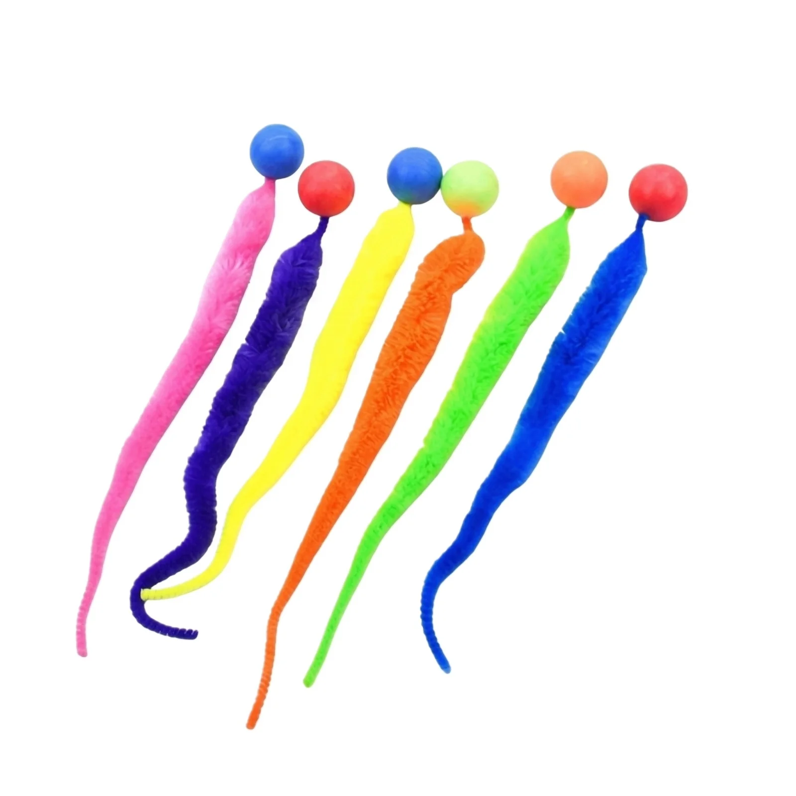 Colorful Fuzzy Worm Cat Teaser Toy with Soft Ball Interactive Self Play Cat Toys for Indoor Pet Cats Random Color 1pack