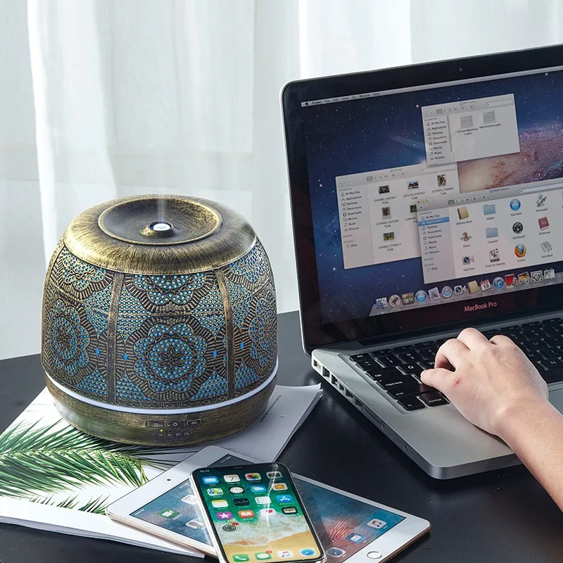 Retro Patterned Lampshade Aromatherapy Humidifier Essential Oil Diffuser for Home Office Silent Large Capacity Rainbow Lamp image 2