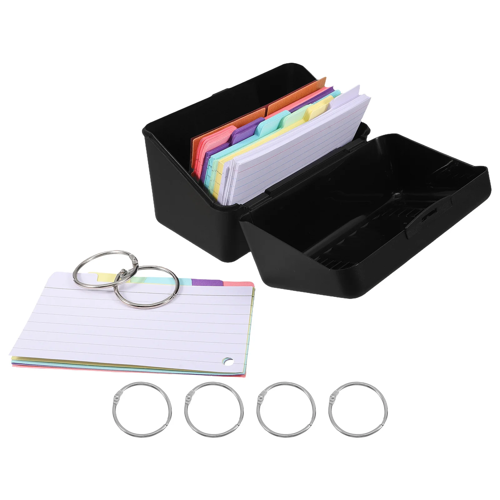 

1Set Index Card Holder Case Black Desktop Card Organizer with Divider Colorful Tabs Lined Cards for Office Storage